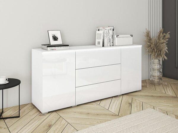 Komód Mirfivo 102, Laminált forgácslap, 66x150x40cm, Fényes fehér, Fehér