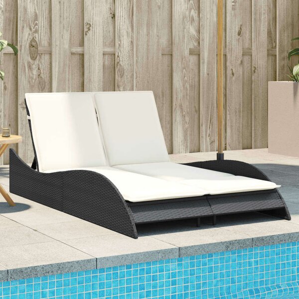 VidaXL Dupla Napozóágy - Polyrattan - 205 cm, Fekete
