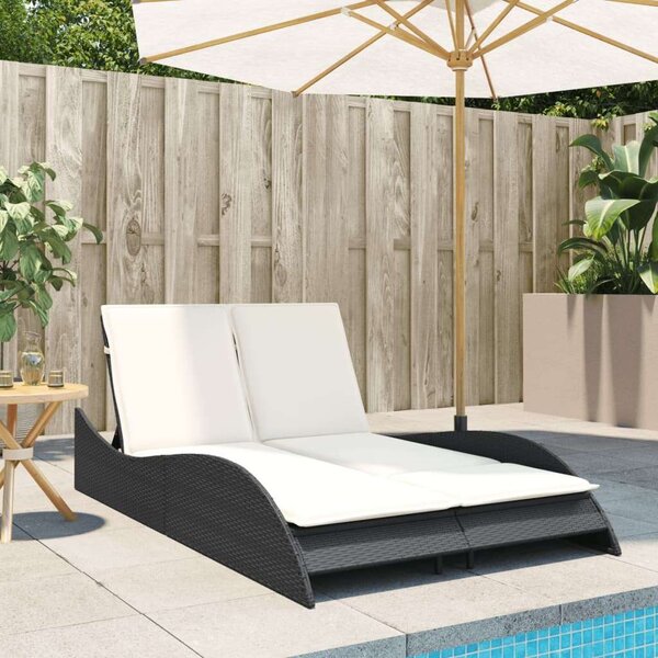 VidaXL Dupla Napozóágy - Polyrattan - 205 cm, Fekete