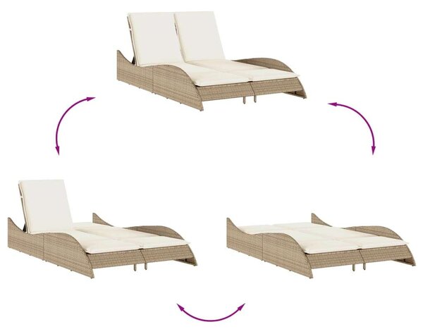 VidaXL Dupla Napozóágy - Polyrattan - Bézs - 205x114 cm