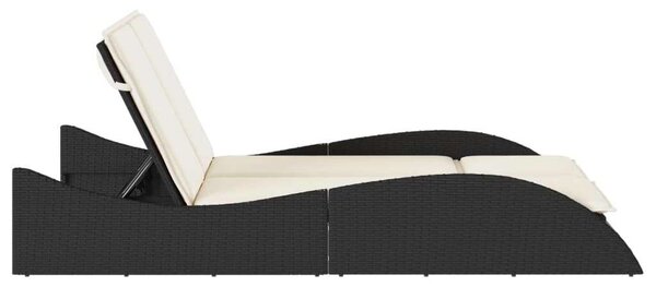 VidaXL Dupla Napozóágy - Polyrattan - 205 cm, Fekete