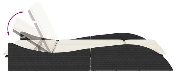 VidaXL Dupla Napozóágy - Polyrattan - 205 cm, Fekete