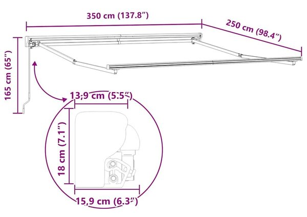 VidaXL Napellenző zöld és fehér 350 x 250 cm