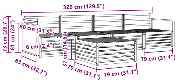 VidaXL Kültéri kanapé szett 5 pcs Természetes Tömör Akácfa