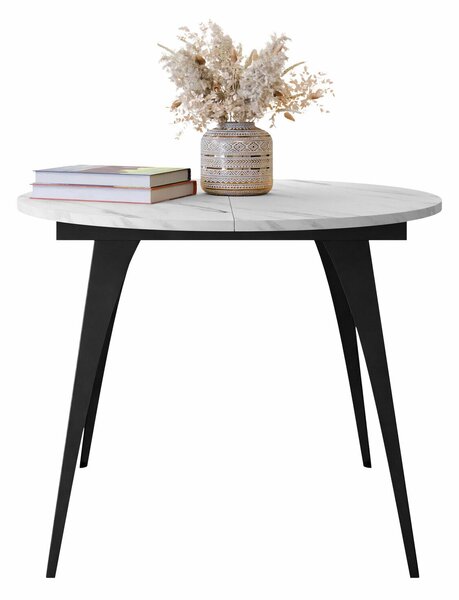 Asztal Oswego 132, 76cm, Fehér márvány, Fekete