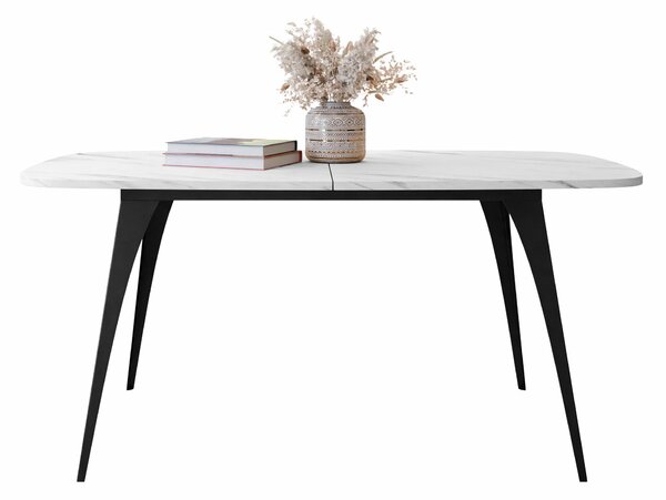 Asztal Oswego 131, 76x90cm, Fehér márvány, Fekete