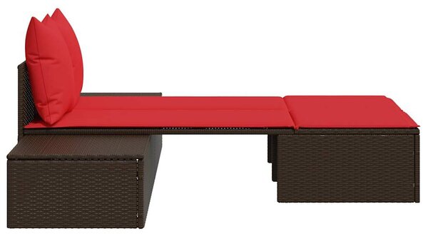 VidaXL Barna polyrattan kétszemélyes napozóágy párnákkal