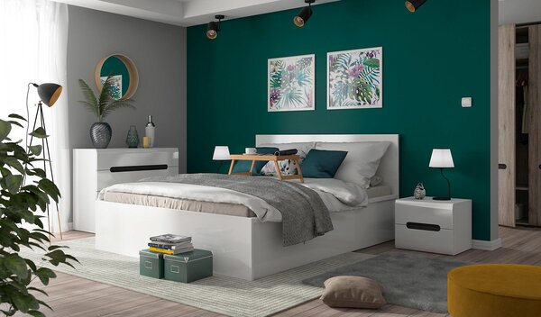 Egyszemélyes ágy 120 cm Tetrix 6 (fényes fehér) (ágyráccsal) (tárolóhellyel)