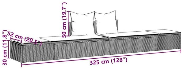 VidaXL Barna polyrattan kétszemélyes napozóágy párnákkal