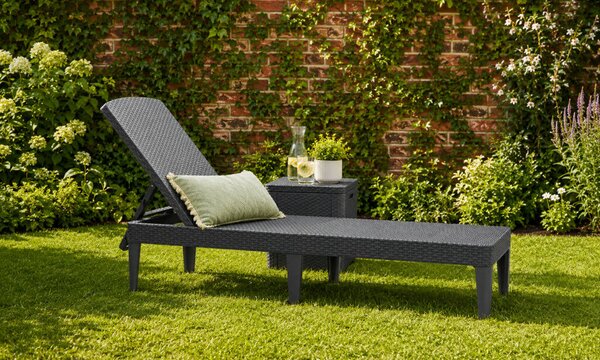 Curver Keter Jaipur kerti nyugágy napozóágy, műanyag rattan hatású, 187x58x29 cm, grafit