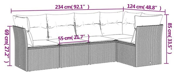 VidaXL Polyrattan Kerti Ülőgarnitúra - 5 részes, Világosszürke