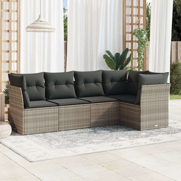 VidaXL Polyrattan Kerti Ülőgarnitúra - 5 részes, Világosszürke