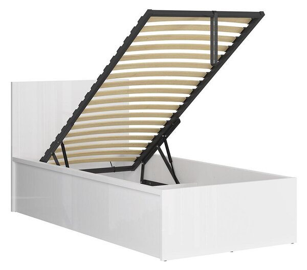 Egyszemélyes ágy 90 cm Tetrix 15 (fényes fehér) (ágyráccsal) (tárolóhellyel)