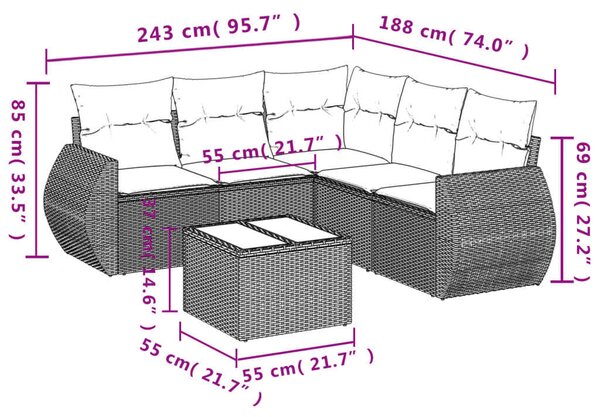VidaXL Polyrattan Kerti Ülőgarnitúra - 6 részes - Szürke