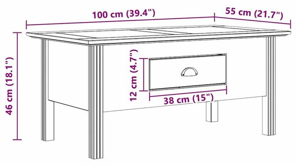 VidaXL Dohányzóasztal BODO Méz barna 100 x 55 x 45,8 cm Faanyag