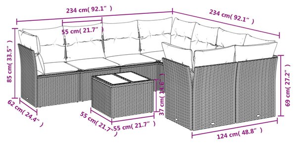 VidaXL Polyrattan Kerti Ülőgarnitúra - 9 részes szett