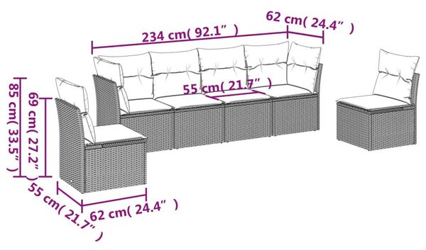 VidaXL Polyrattan Kerti Ülőgarnitúra - 6 Fős