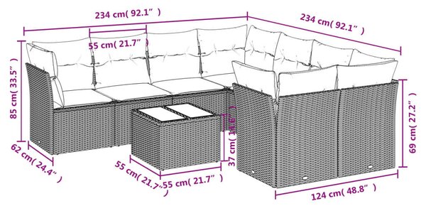 VidaXL Polyrattan Kerti Ülőgarnitúra - 9 részes szett