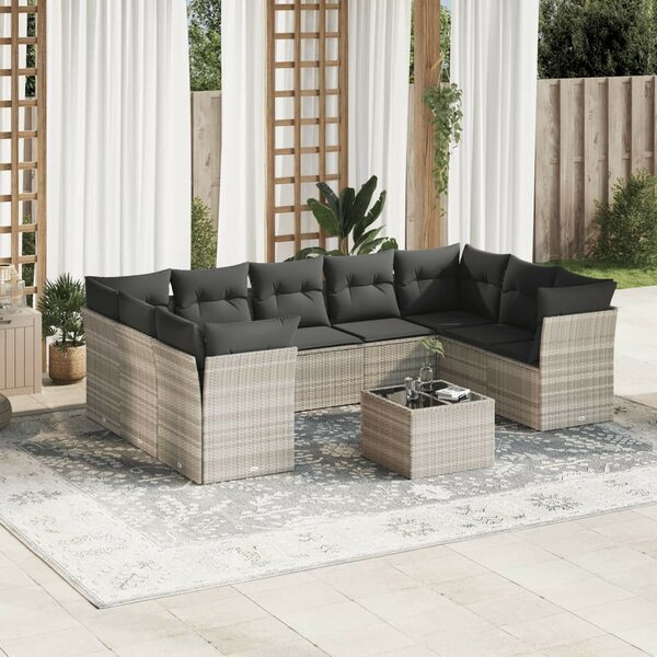 VidaXL Polyrattan Kerti Ülőgarnitúra - 10 részes, Szürke
