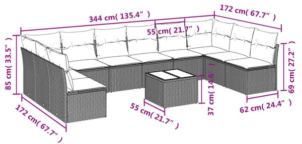 VidaXL Polyrattan Kerti Ülőgarnitúra - 11 részes - Bézs