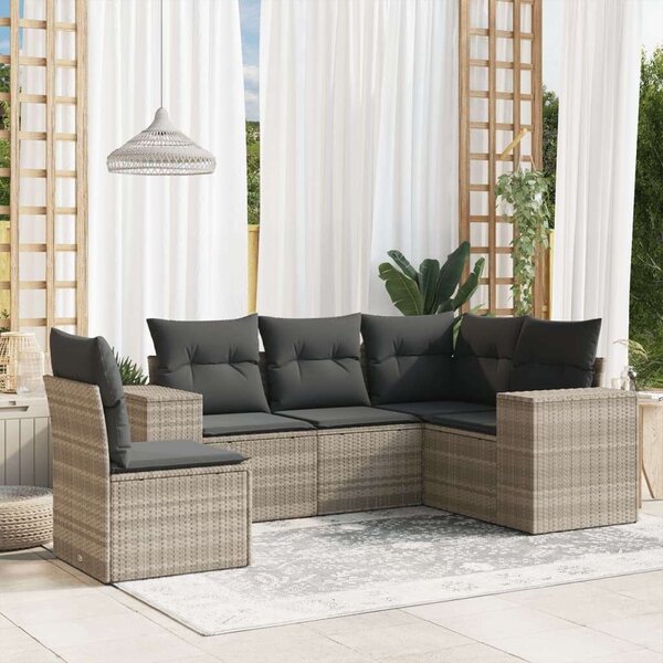 VidaXL Polyrattan Kerti Ülőgarnitúra - 5 részes, Világosszürke