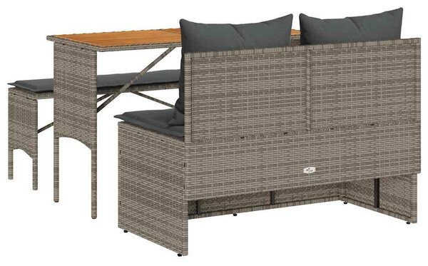 VidaXL 3 részes szürke polyrattan kerti étkezőgarnitúra párnával