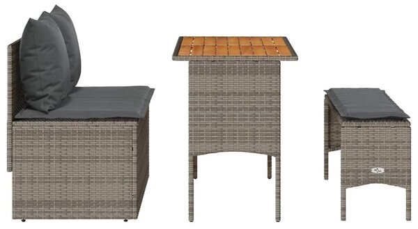 VidaXL 3 részes szürke polyrattan kerti étkezőgarnitúra párnával