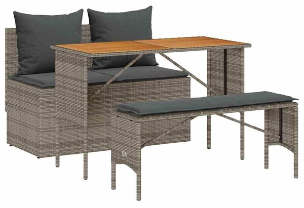 VidaXL 3 részes szürke polyrattan kerti étkezőgarnitúra párnával