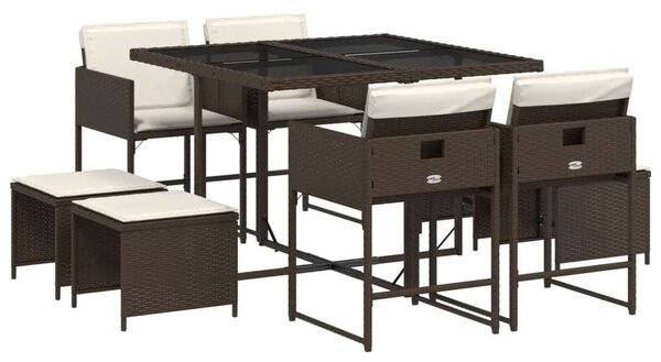 Polyrattan Kerti Étkezőgarnitúra - 9 részes - Barna