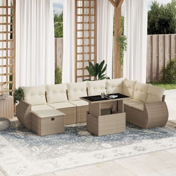 VidaXL Polyrattan Kerti Ülőgarnitúra - 9 részes - Bézs