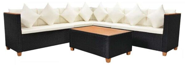 VidaXL Polyrattan Kerti Bútorszett - 5 részes, Fekete