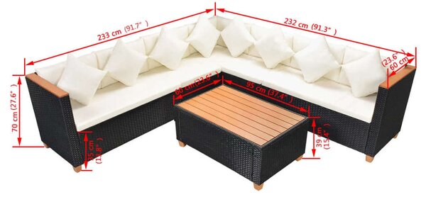 VidaXL Polyrattan Kerti Bútorszett - 5 részes, Fekete