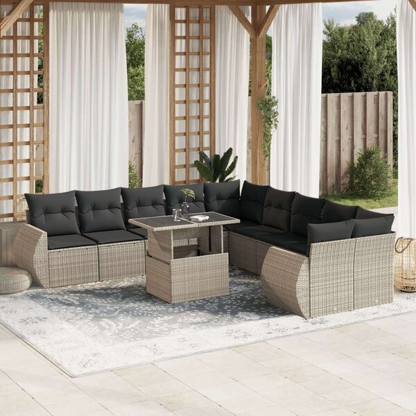 VidaXL Polyrattan Kerti Ülőgarnitúra - 11 részes, Világosszürke