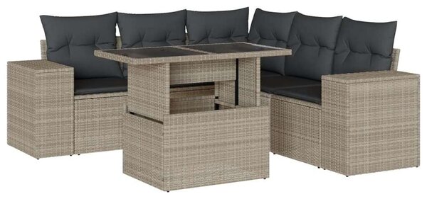 Polyrattan Kerti Ülőgarnitúra - 6 részes - Világosszürke