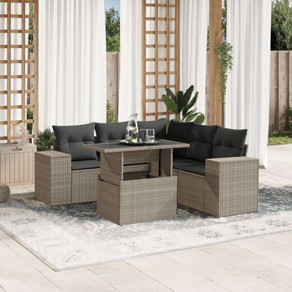 Polyrattan Kerti Ülőgarnitúra - 6 részes - Világosszürke