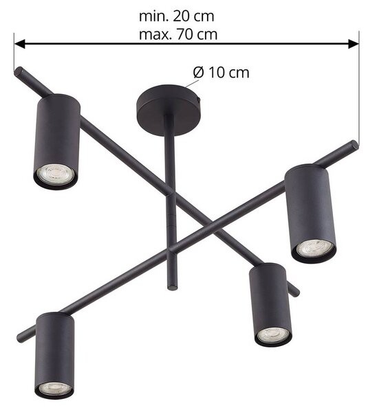 Lindby mennyezeti lámpa Marilou, homokfekete, 4 lámpás, Ø 70cm, dimmelhető, Fekete, Nappali / Étkező, fém, Modern