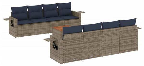 VidaXL 9 db szürke polyrattan kerti kanapégarnitúra párnákkal