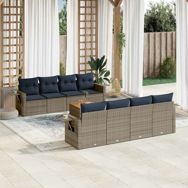 VidaXL 9 db szürke polyrattan kerti kanapégarnitúra párnákkal