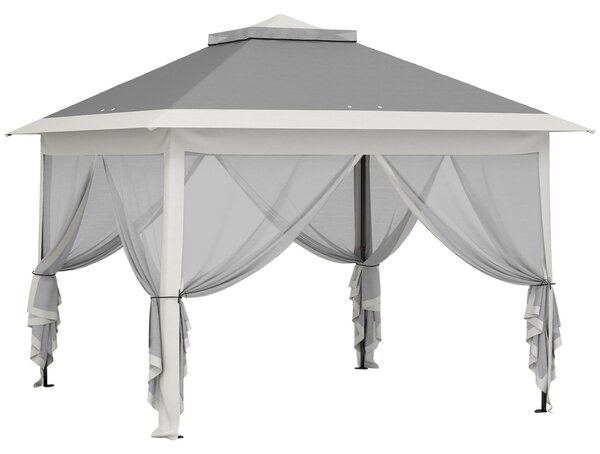 Outsunny Összecsukható Pavilon Szúnyoghálóval, Dupla Tetőponyvás Baldachin, Állítható Magasságú, Szállítótáskával, 330x330x288 cm, Bézs