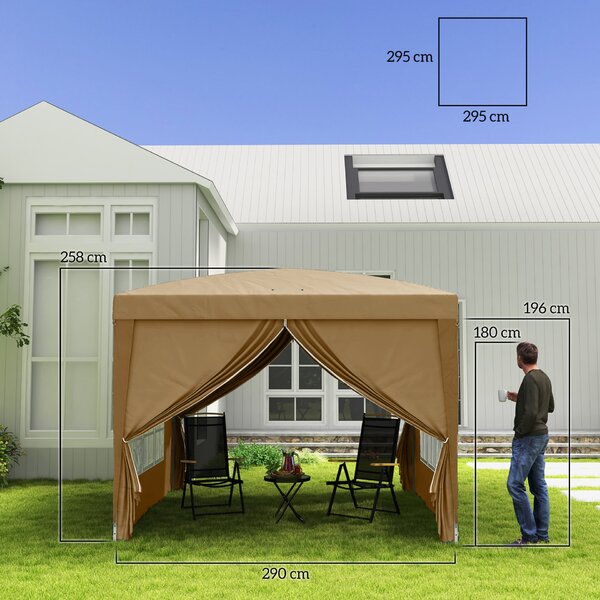 Outsunny 3x3 m-es összecsukható szabadtéri pavilon 4 oldalpanelekkel, acélból és Oxford szövetből, bézs