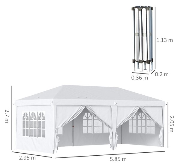 Outsunny 6x3 m-es összecsukható sátor, acélvázzal és Oxford anyagból, fehér