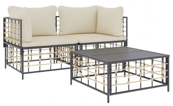 Polyrattan Kerti Ülőgarnitúra - 3 részes - Antracitszürke