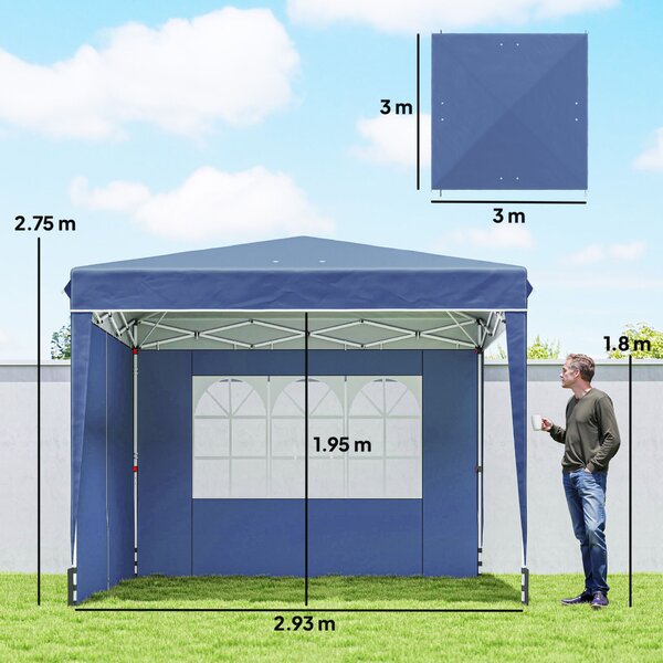 Outsunny 3x3 m-es összecsukható pavilon oldalfalakkal és állítható magassággal, UV 50+ védelemmel, sötétkék