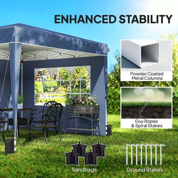 Outsunny 3x3 m-es összecsukható pavilon oldalfalakkal és állítható magassággal, UV 50+ védelemmel, sötétkék