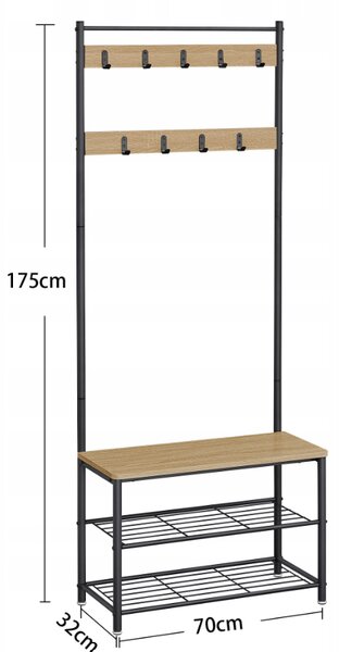 Fém előszoba fal INDUSTRY 175 cm, fekete/sonoma tölgy