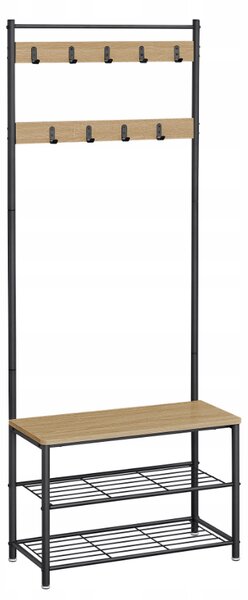 Fém előszoba fal INDUSTRY 175 cm, fekete/sonoma tölgy