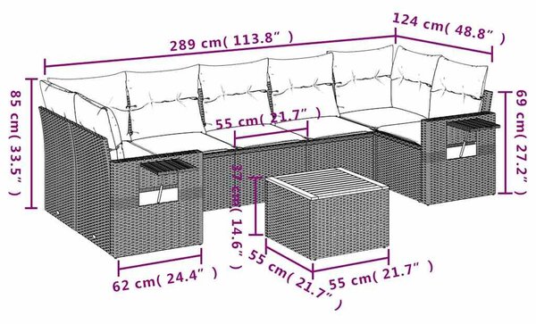VidaXL 8 db szürke polyrattan kerti kanapégarnitúra párnákkal