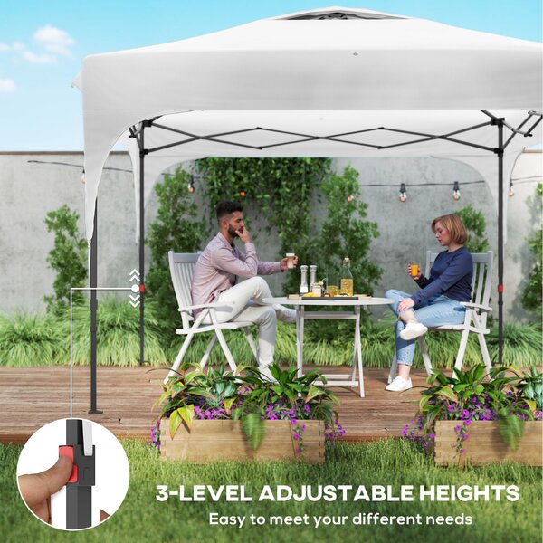 Outsunny Kerti Pavilon 3x3 m, Állítható Magasság 3 Szinten, Összecsukható Pavilon Poliészterből és Acélból, Fehér