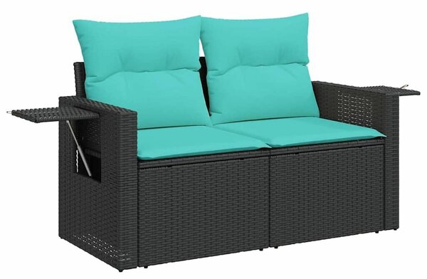 10 db fekete polyrattan kerti kanapégarnitúra párnákkal