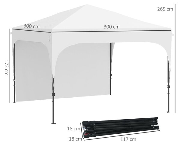 Outsunny Kerti Pavilon 3x3 m, Állítható Magasság 3 Szinten, Összecsukható Pavilon Poliészterből és Acélból, Fehér